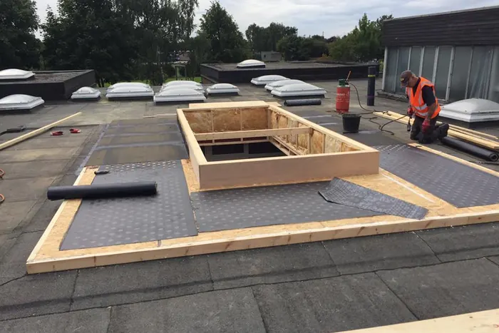 New build flat roof in Mansfield — Timber deck, insulation and built-up felt to a new extension