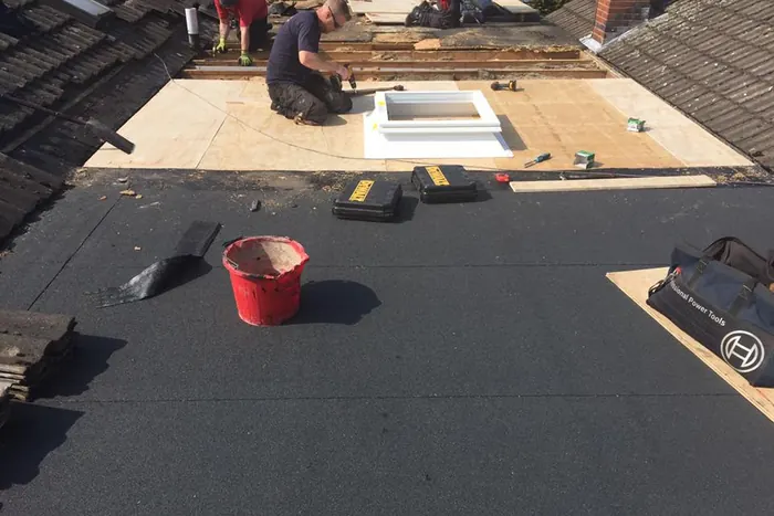 New build flat roof in Mansfield — Timber deck, insulation and built-up felt to a new extension