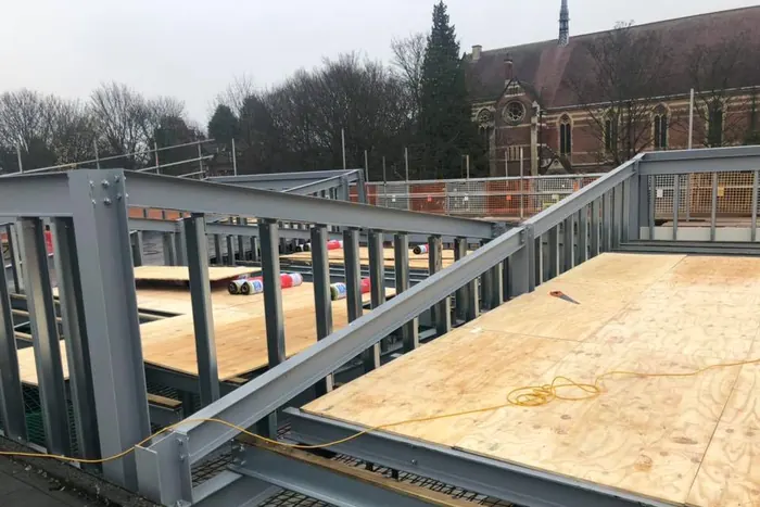 Scaffold access on a flat roofing project in Nottinghamshire
